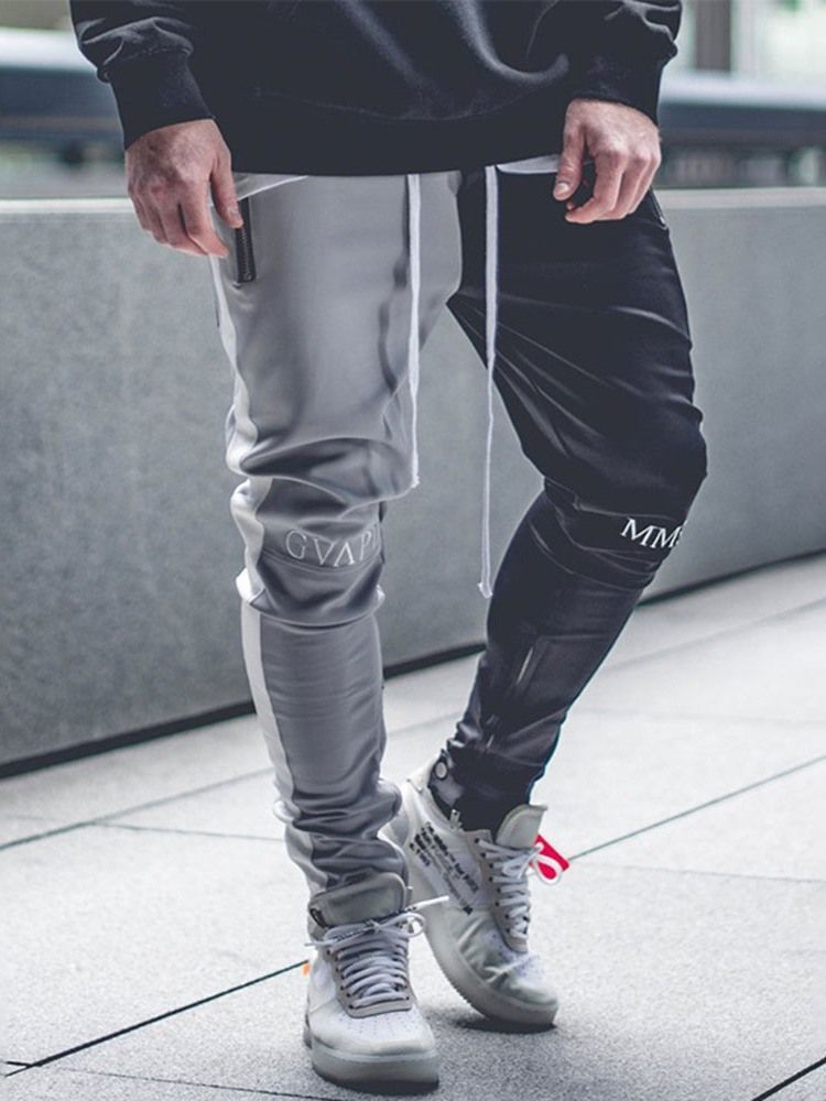 Color Block Patchwork Lace Up Mens Casual Pants