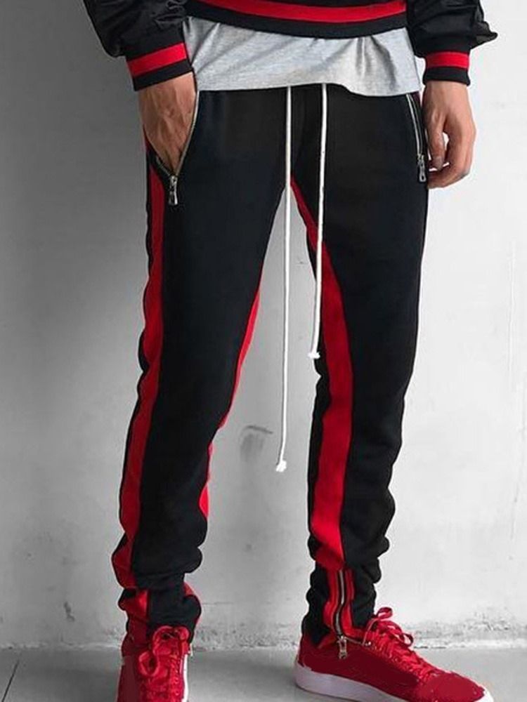 Color Block Pencil Pants Patchwork Mid Waist Men's Casual Pants