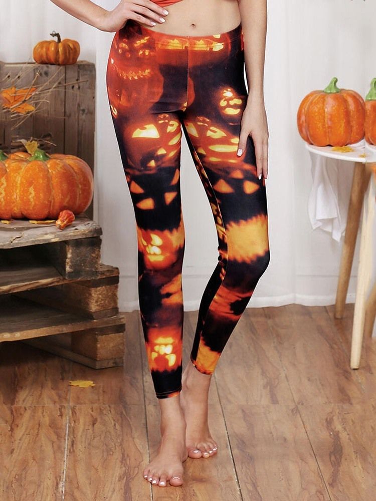 Color Block Pumpkin Leggings För Kvinnor