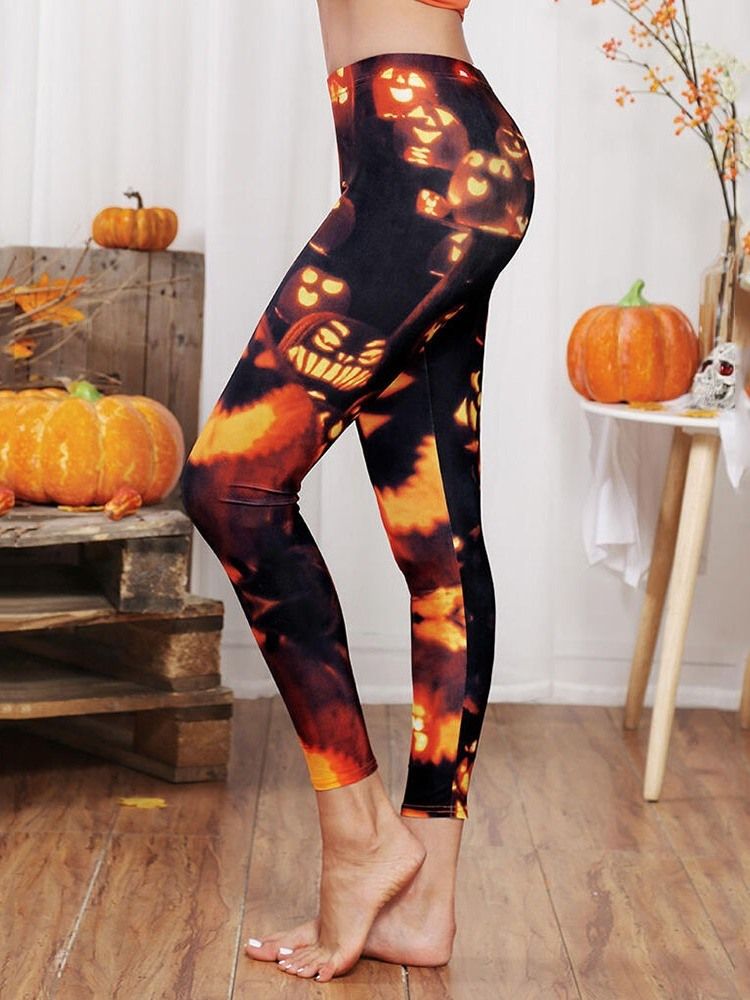 Color Block Pumpkin Leggings För Kvinnor