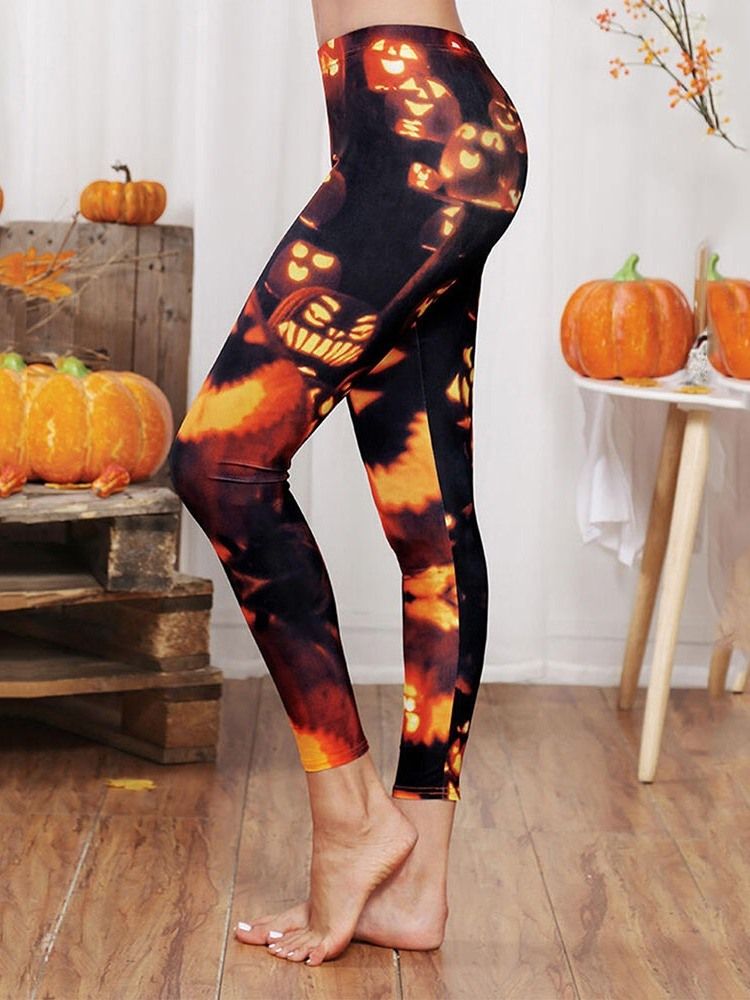 Color Block Pumpkin Leggings För Kvinnor