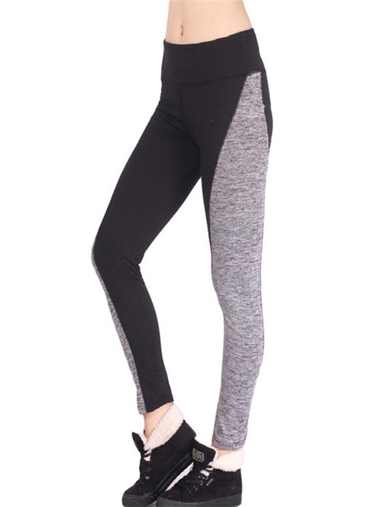 Dam Patchwork Color Block Mid-midja Leggings Byxor