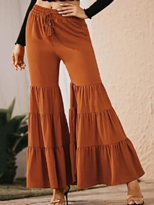 Dam Plain Loose Pleated Bellbottoms Full Length Casual Byxor