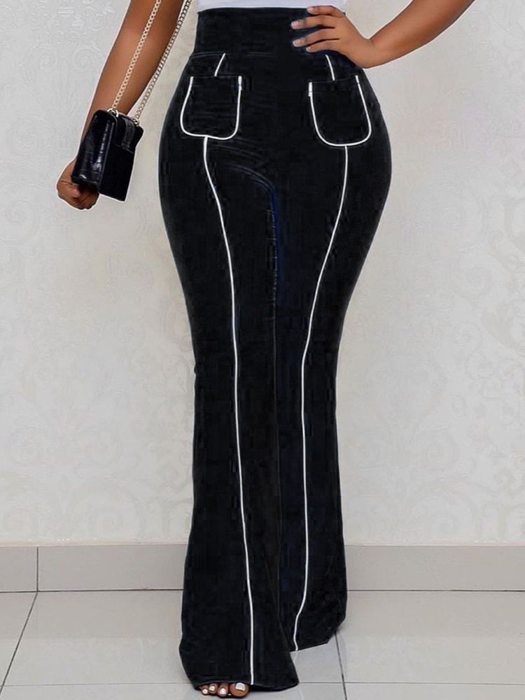 Dam Slim Color Patchwork Bellbottoms High Waist Casual Byxor