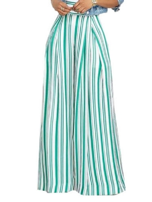 Dam Stripe Loose Full Length Casual Byxor