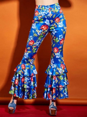 Elastics För Kvinnor Ruffles Floral Bellbottoms Byxor