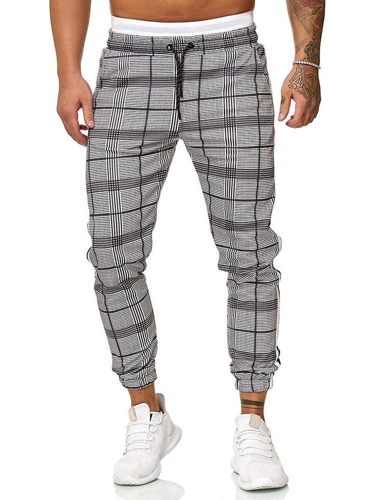 Harem Plaid Mid Waist Lace-up Men's Casual Byxor