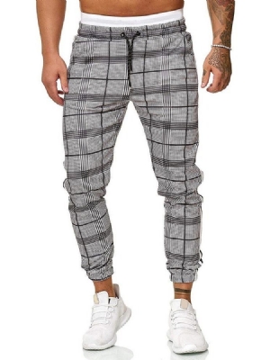 Harem Plaid Mid Waist Lace-up Men's Casual Byxor