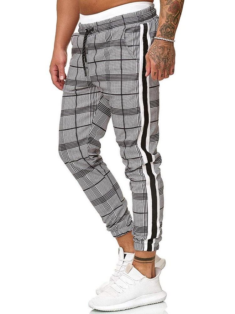 Harem Plaid Mid Waist Lace-up Men's Casual Byxor