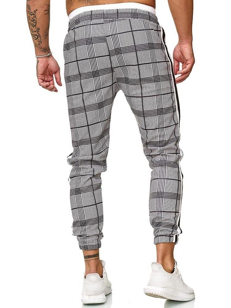 Harem Plaid Mid Waist Lace-up Men's Casual Byxor