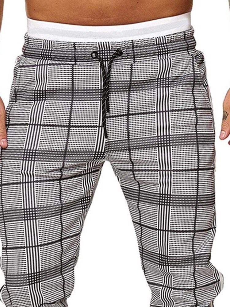 Harem Plaid Mid Waist Lace-up Men's Casual Byxor