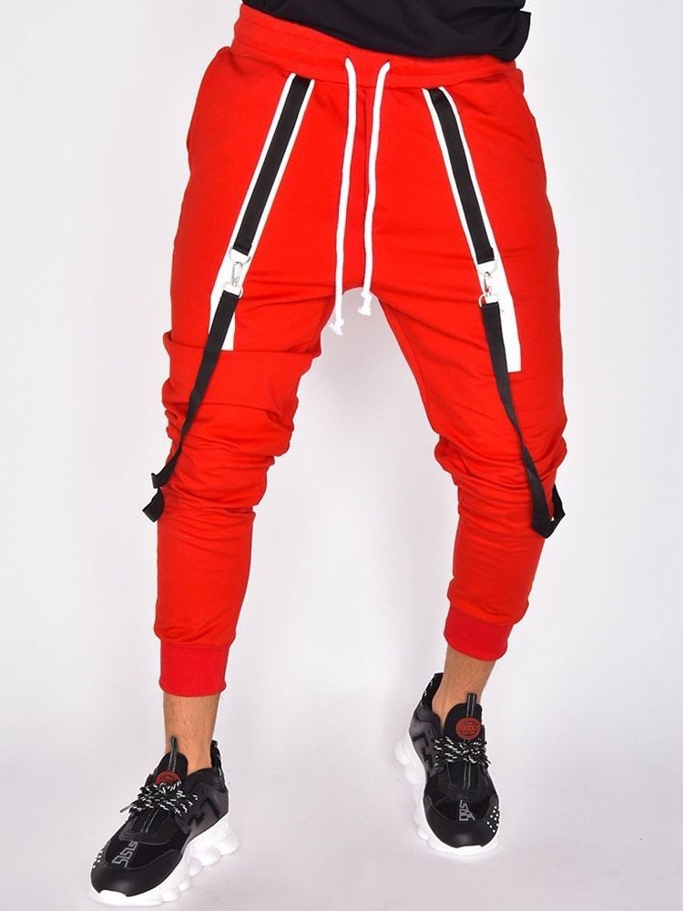 Herr Patchwork Pencil Pants Color Block Mid Midja Casual Casual Pants