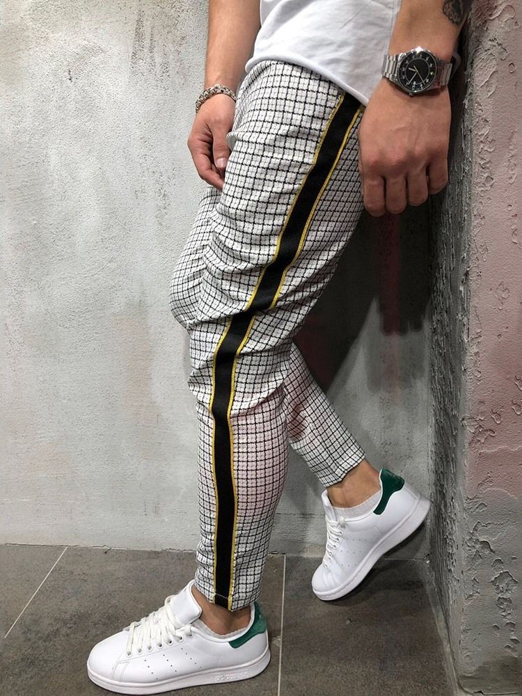 Herr Patchwork Pencil Pants Plaid Fall Mid Waist Casual Pants