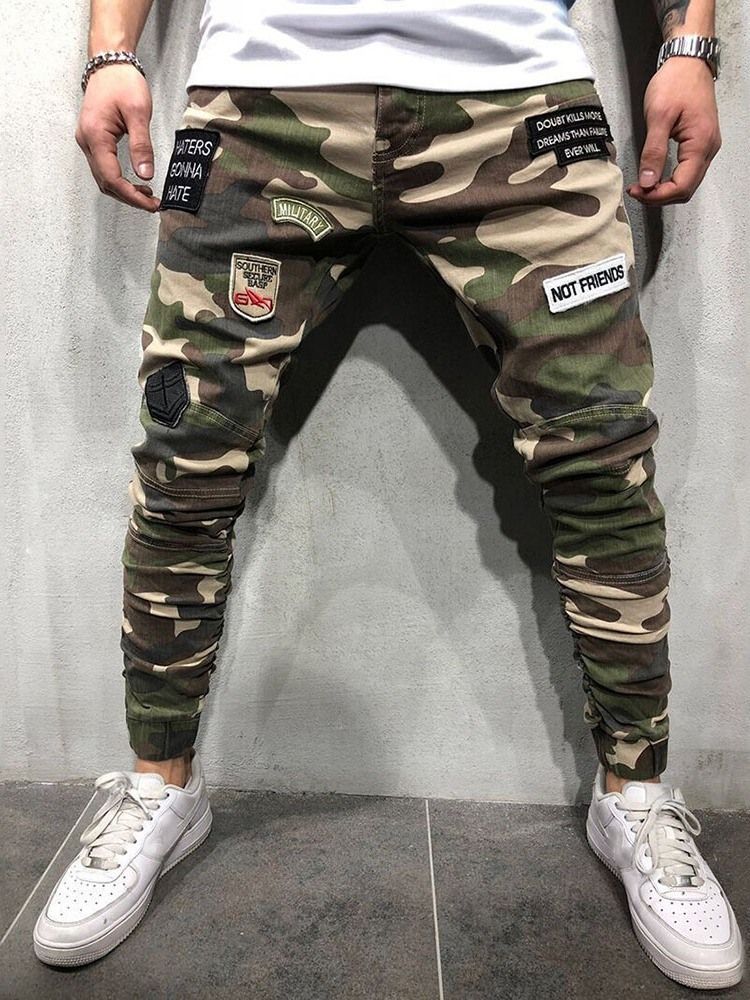 Herr Pencil Camouflage Appliques Zipper European Casual Pants