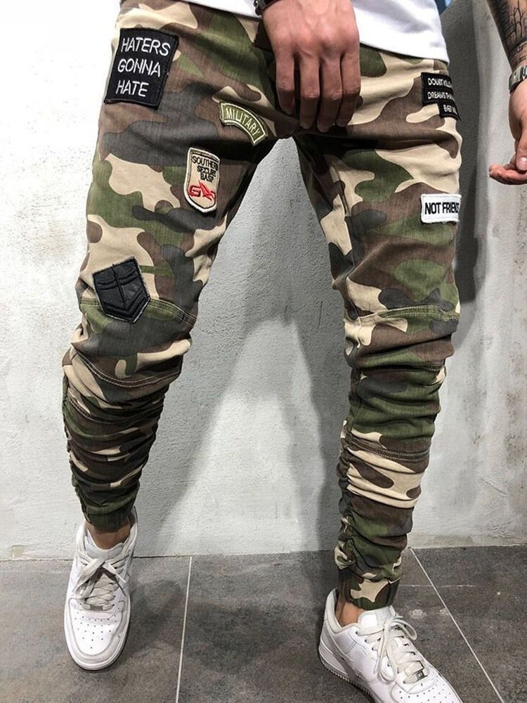 Herr Pencil Camouflage Appliques Zipper European Casual Pants