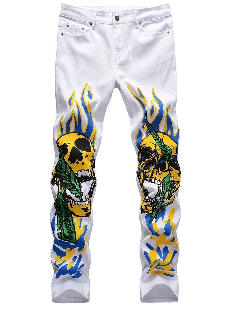 Herr Print Straight Skull Mid Midje Four Seasons Casual Pants