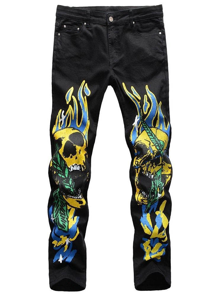 Herr Print Straight Skull Mid Midje Four Seasons Casual Pants