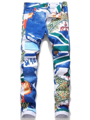 Herr Print Straight Zipper European Casual Pants