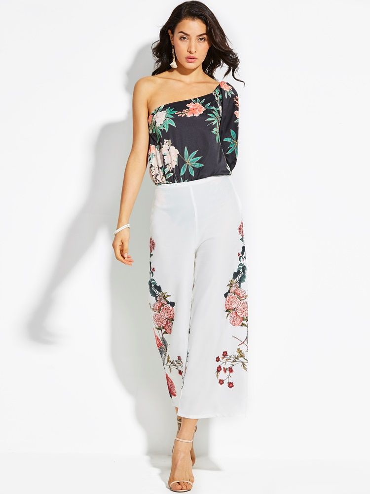 High-waist Cropped Flower Print Dambyxor