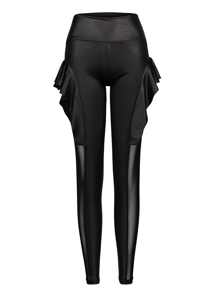 High-waist Mesh Falbala Patchwork Dam Leggings