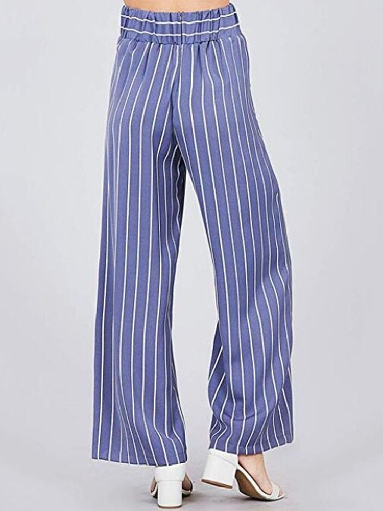 Kvinnors Bowknot Stripe Color Block Loose Full Length Wide Ben Casual Byxor