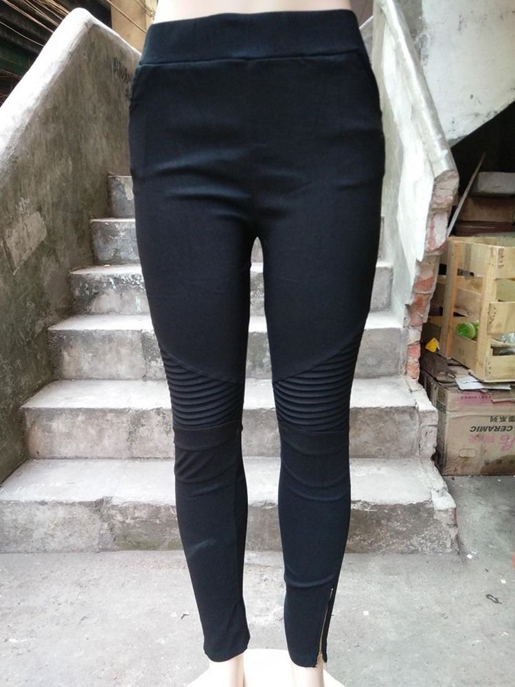 Kvinnors Patchwork Plain Mid-waist Leggings Byxor