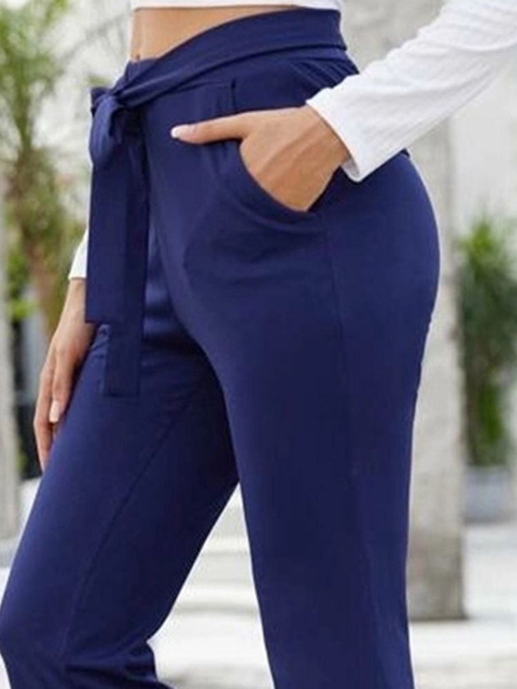 Kvinnors Slim Plain High Waist Full Length Casual Byxor