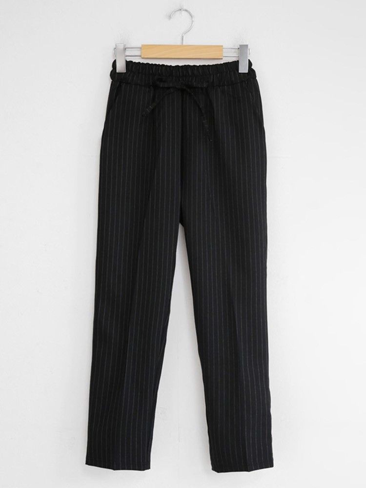 Kvinnors Slim Pocket Stripe Ankel Length Straight Casual Pants