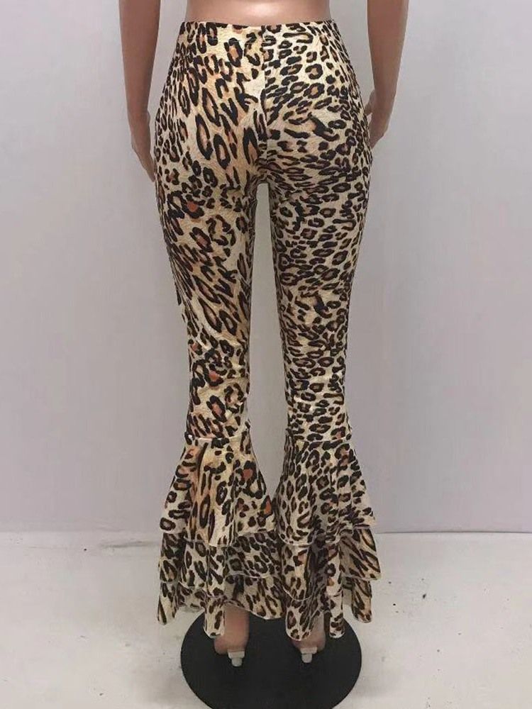 Kvinnors Smala 3d Leopard Bellbottoms Full Length Casual Byxor