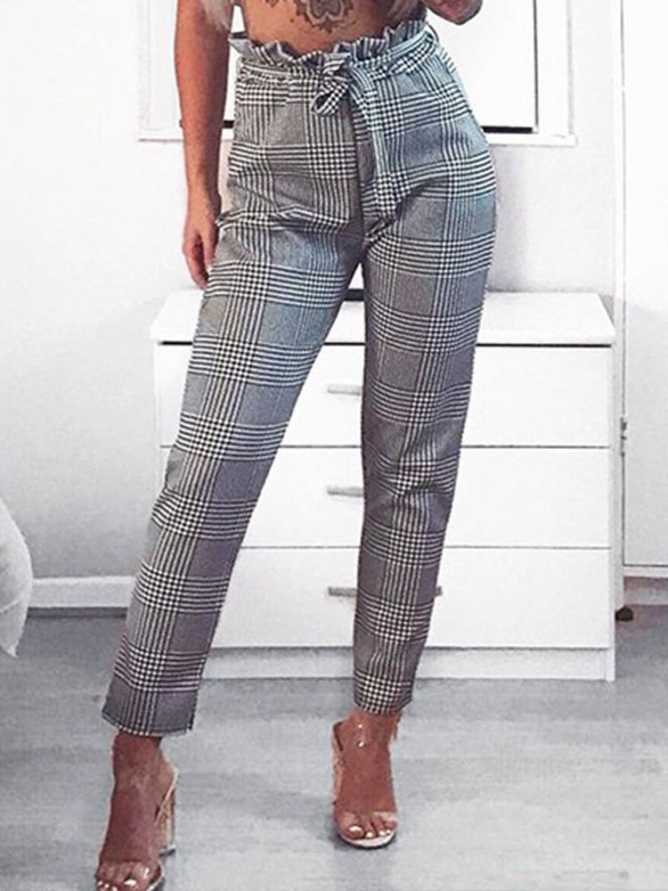 Kvinnors Tryck Slim Houndstooth Ankle Length Harem Pants