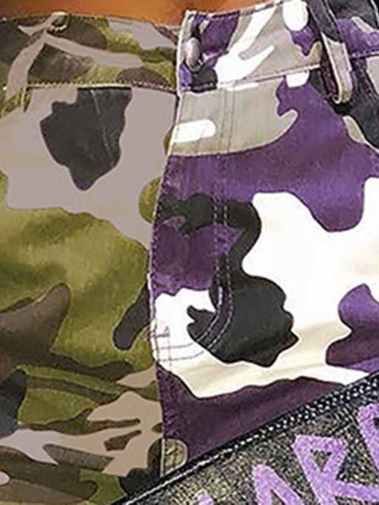 Kvinnors Tryckfärgblock Camouflage Hög Midja Patchwork Casual Byxor