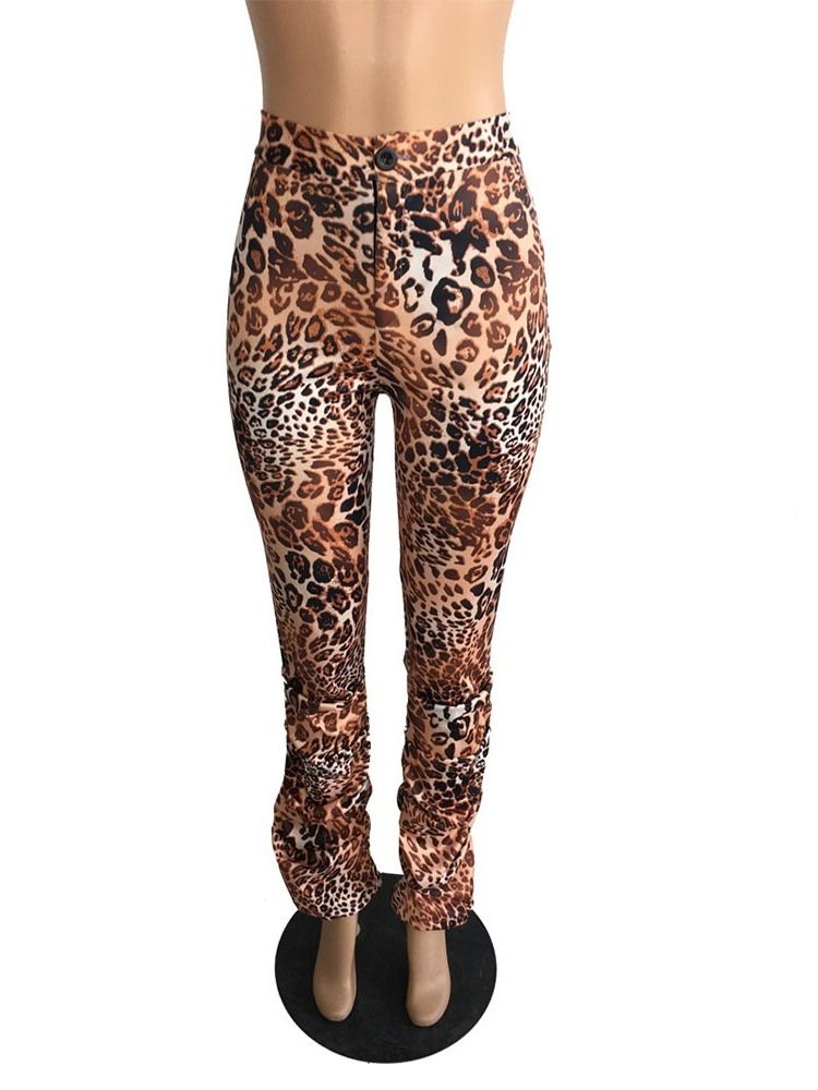 Leopard Slim High Midja Casual Byxor För Kvinnor