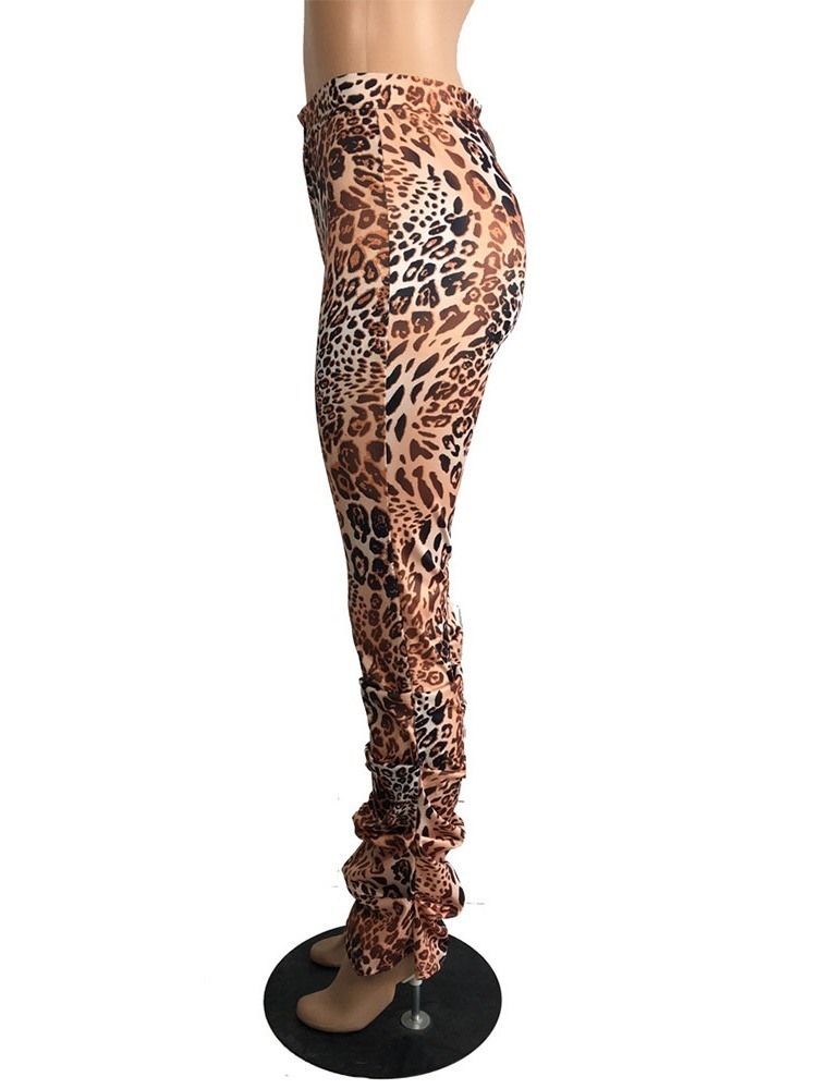 Leopard Slim High Midja Casual Byxor För Kvinnor