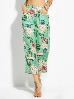 Loose Flower Print Wide Legs Dambyxor