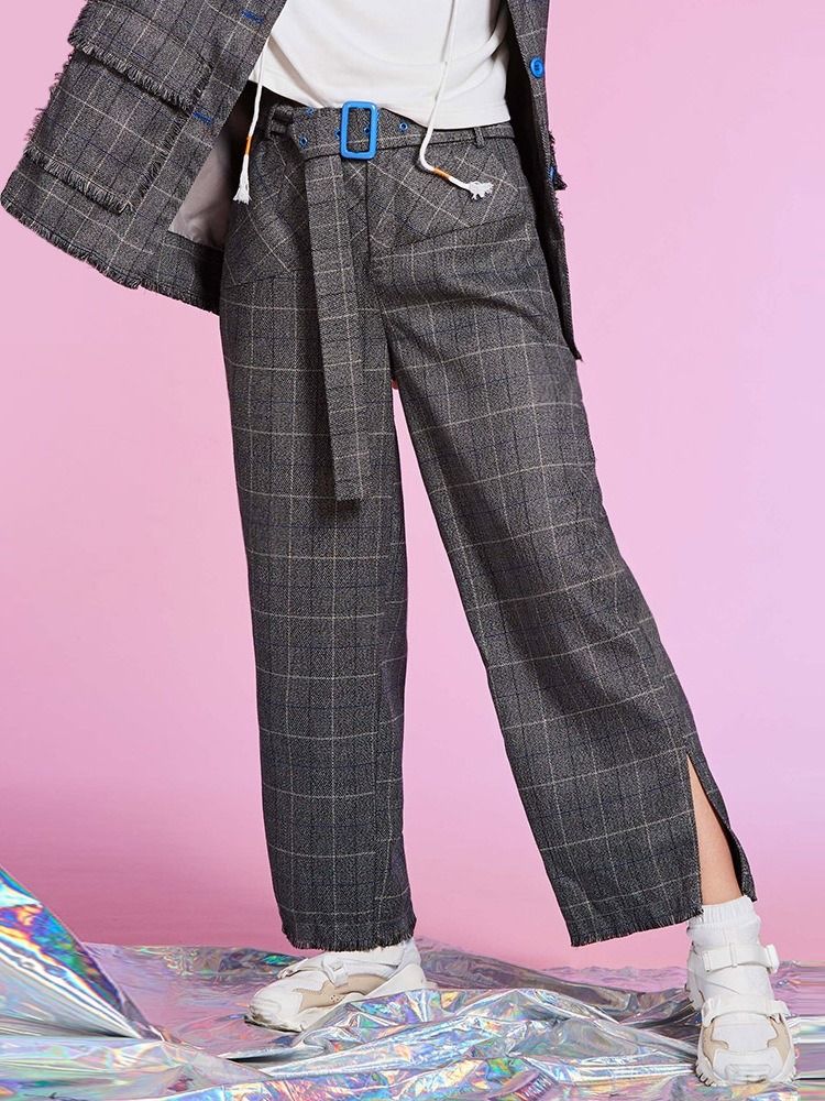 Loose Plaid Ankle Length Dambyxor