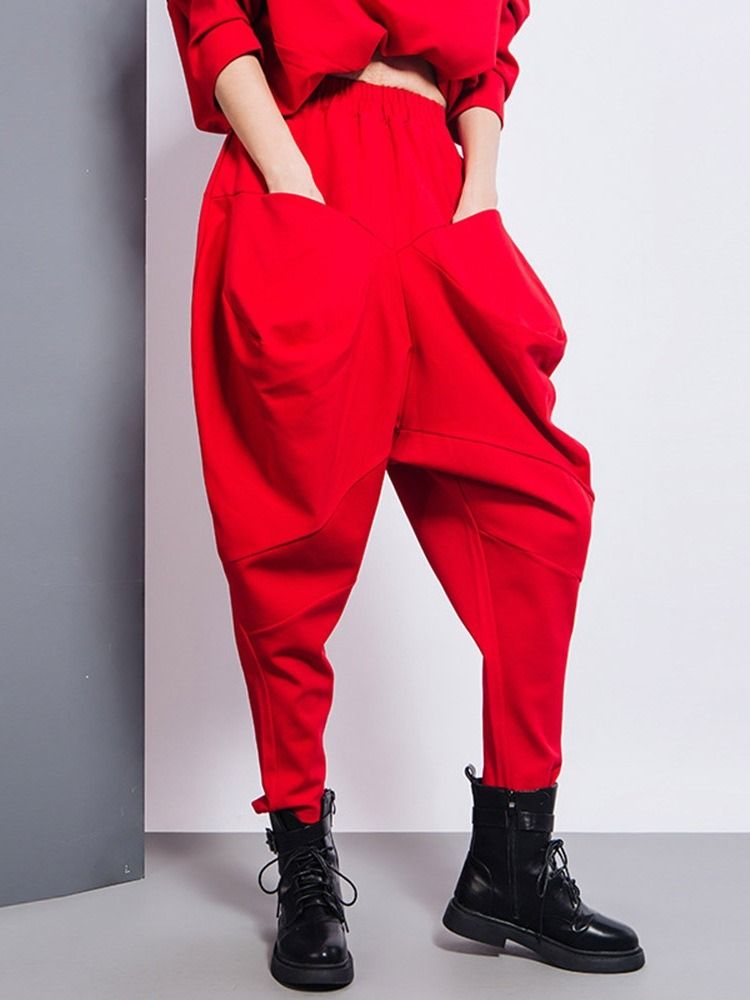 Loose Plain Pleated Baggy Pants High Waist Casual Dambyxor