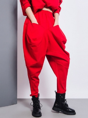 Loose Plain Pleated Baggy Pants High Waist Casual Dambyxor