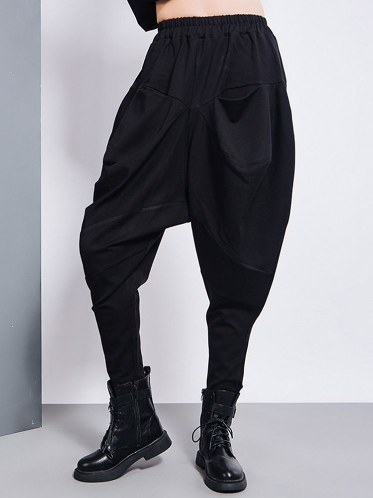 Loose Plain Pleated Baggy Pants High Waist Casual Dambyxor