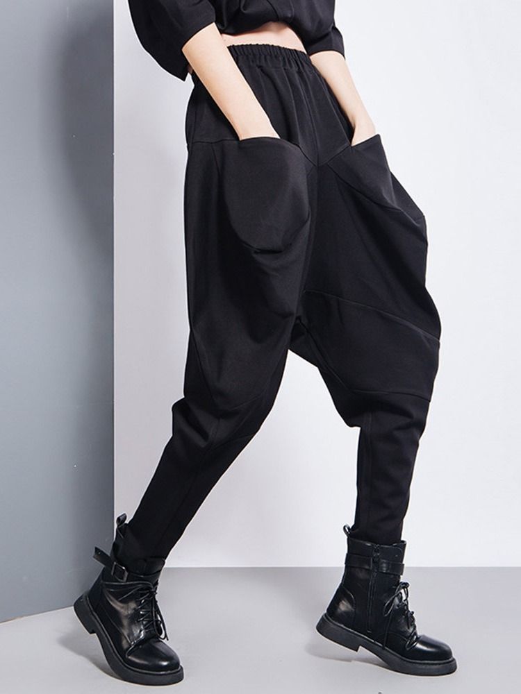 Loose Plain Pleated Baggy Pants High Waist Casual Dambyxor