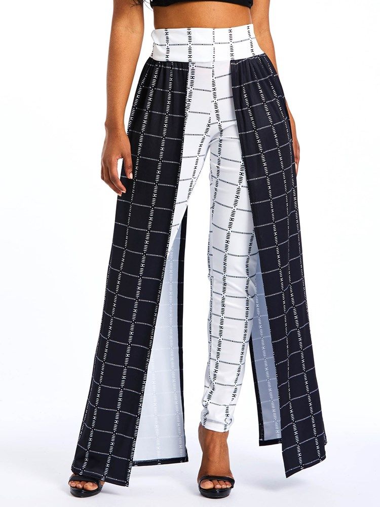 Patchwork Overlay Embellished Color Block Plaid Dambyxor