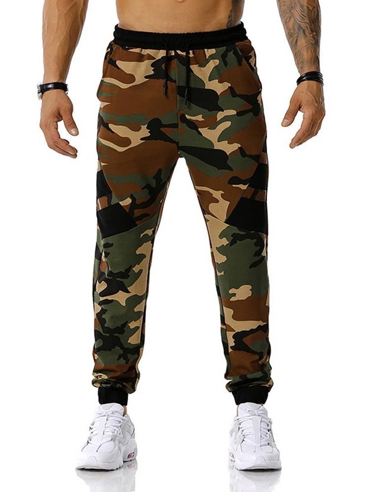 Pencil Pants Camouflage Print Mid Waist Men's Byxor