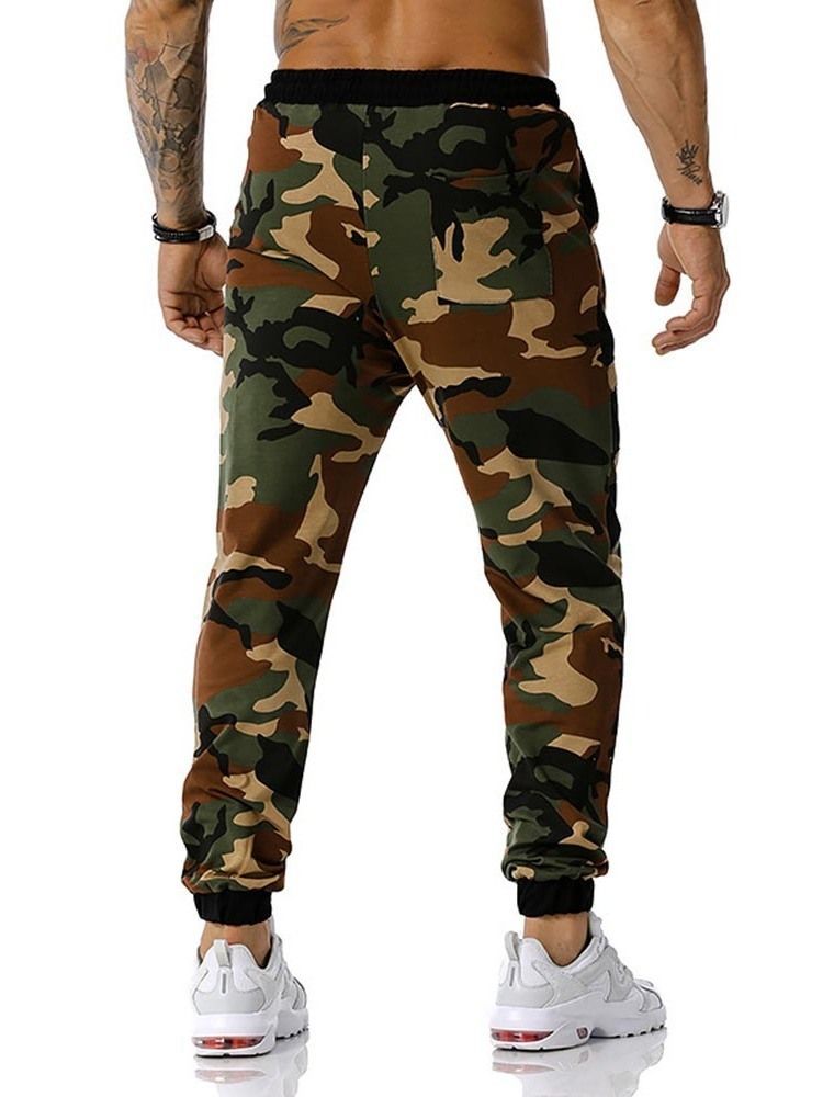 Pencil Pants Camouflage Print Mid Waist Men's Byxor