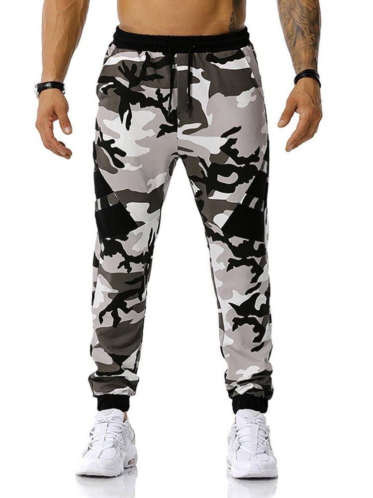 Pencil Pants Camouflage Print Mid Waist Men's Byxor