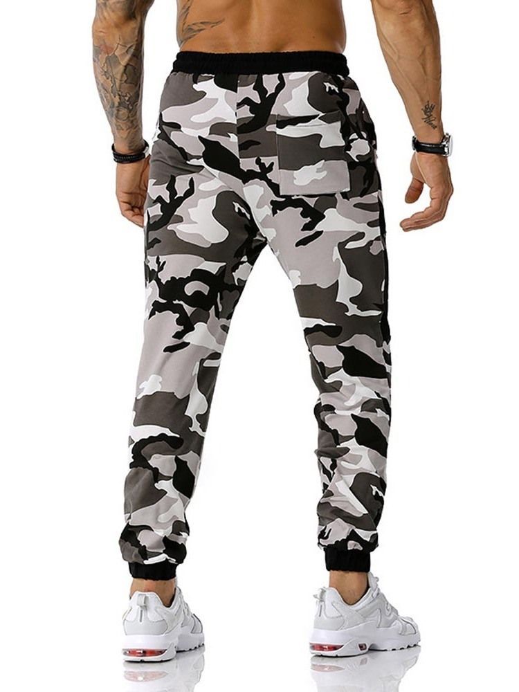 Pencil Pants Camouflage Print Mid Waist Men's Byxor