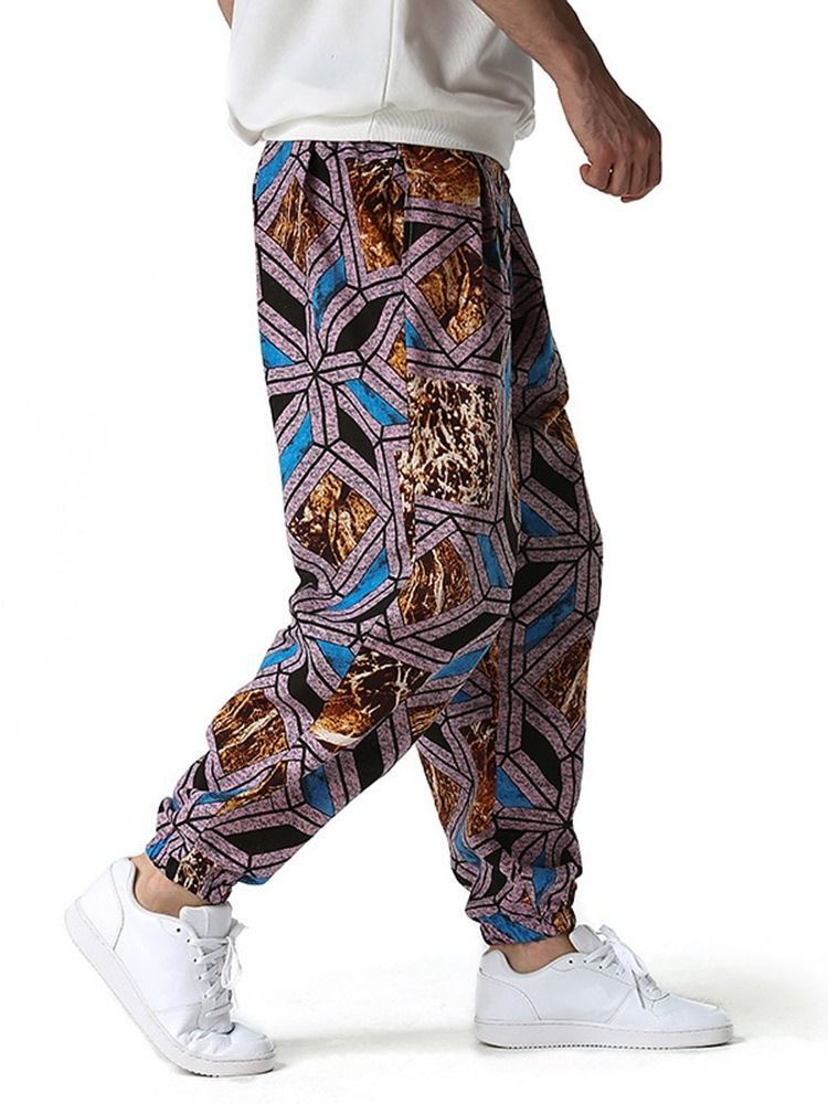 Pencil Pants Geometric Thin Lace-up Men's Casual Pants