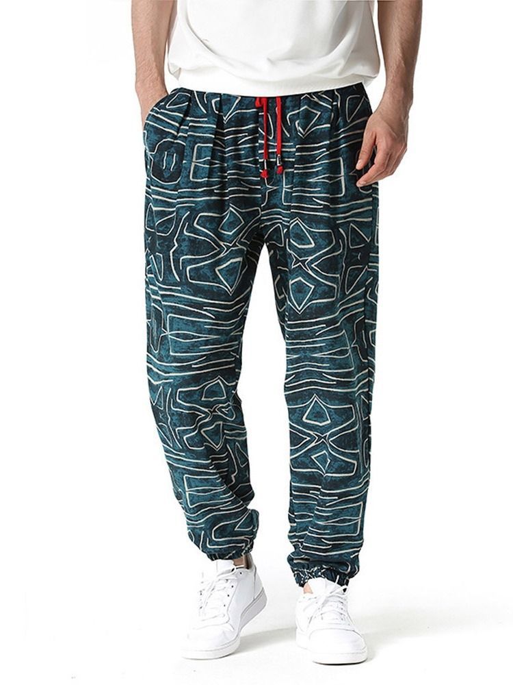 Pencil Pants Geometric Thin Lace-up Men's Casual Pants