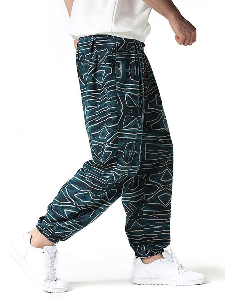 Pencil Pants Geometric Thin Lace-up Men's Casual Pants