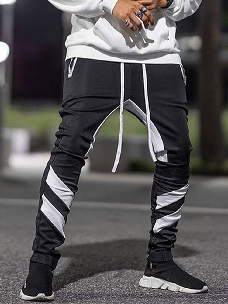 Pencil Pants Patchwork Color Block Korean Lace-up Men's Byxor