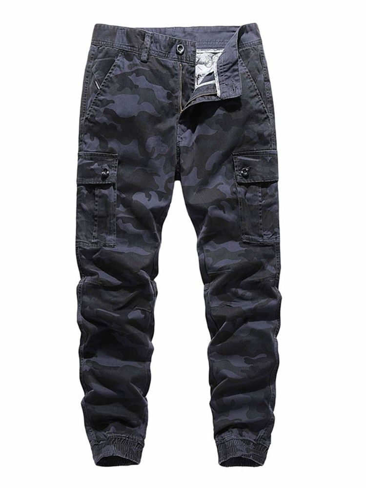 Pencil Pants Pocket Camouflage Mid Waist European Casual Men's Pants