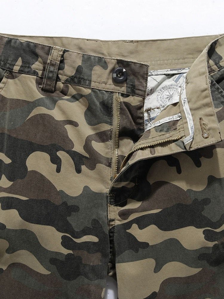 Pencil Pants Pocket Camouflage Mid Waist European Casual Men's Pants